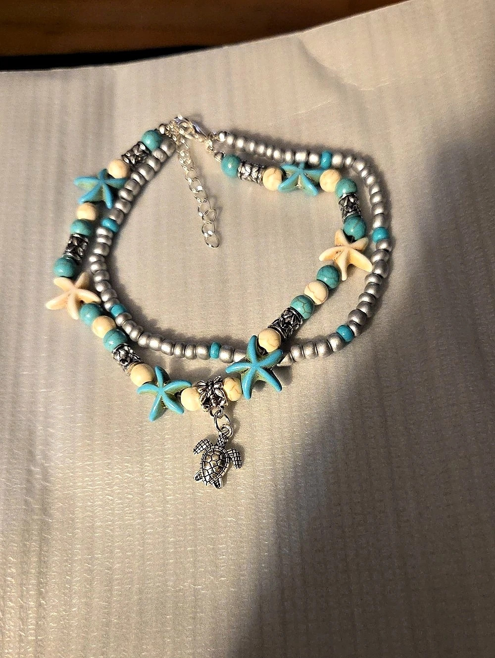 Blue & Gray Starfish Turtle Pendant Anklet